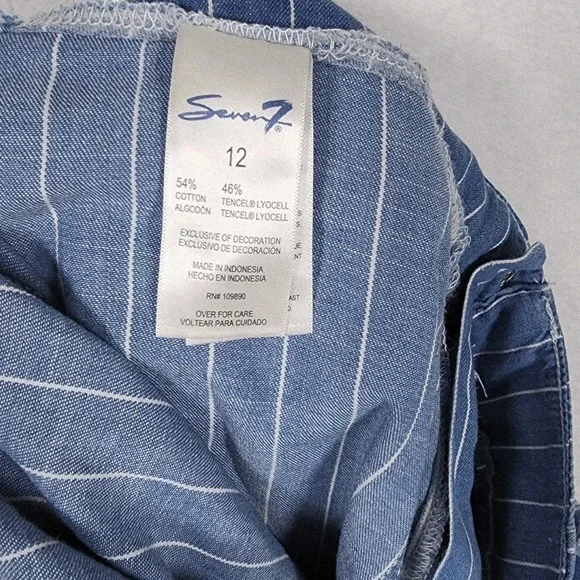 Seven7 Women's Wide Leg Pant Size 12 Belted Blue Striped Pockets Comfort NWT - Picture 14 of 15